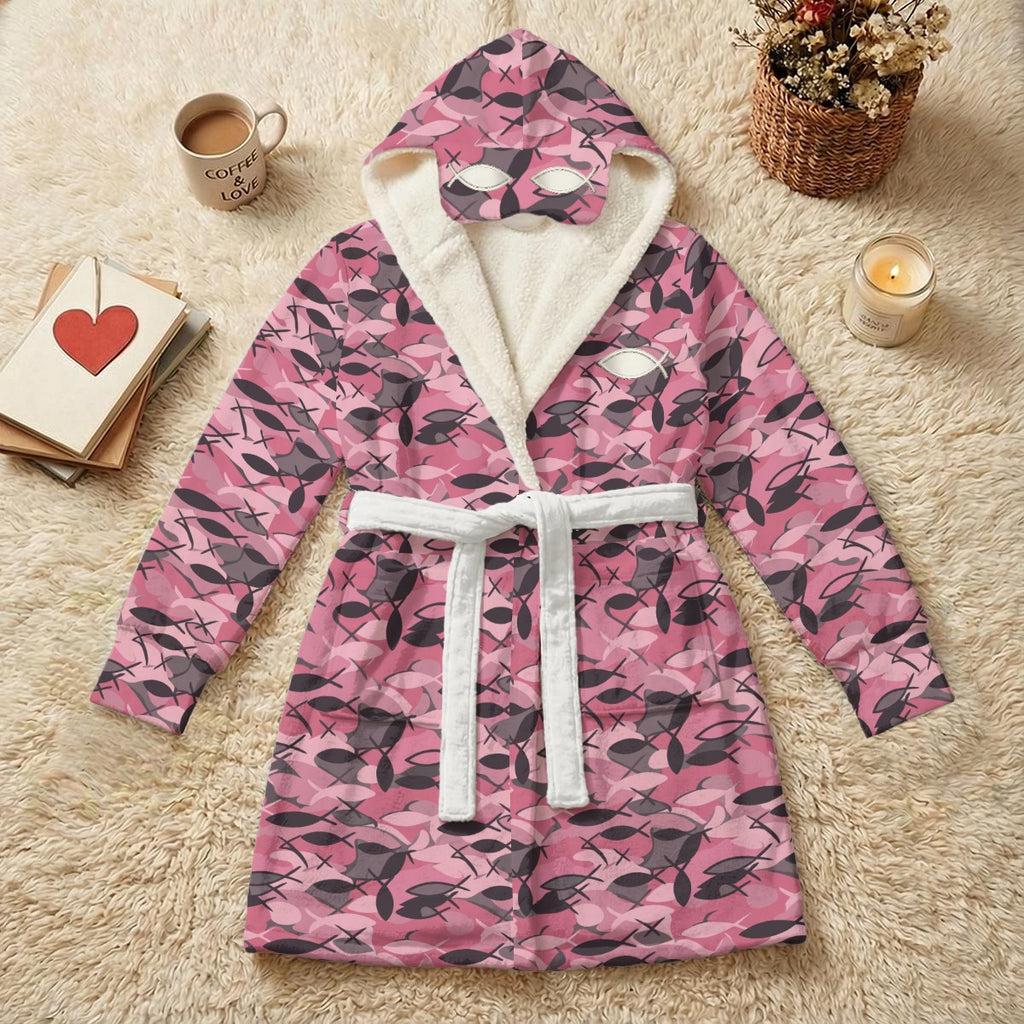 All-Over Print Unisex Double-Layer Plush Hooded Robe with Eye Mask