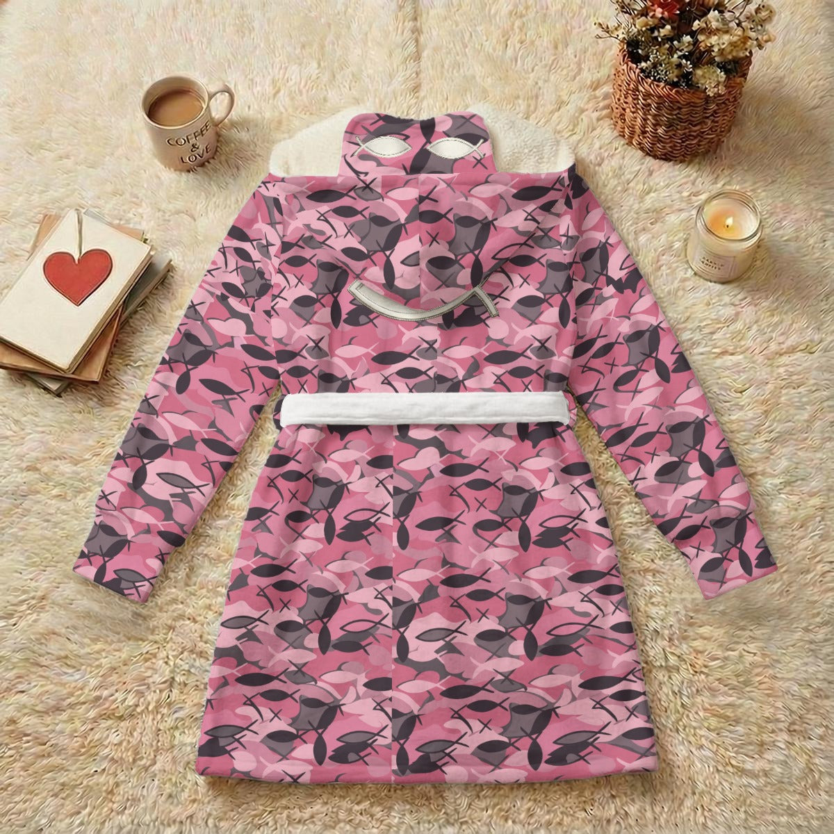 All-Over Print Unisex Double-Layer Plush Hooded Robe with Eye Mask