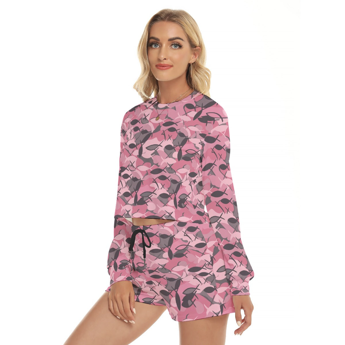 All-Over Print Women's Short Sweatshirt And Pants Suit