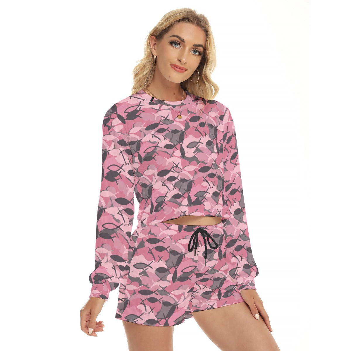 All-Over Print Women's Short Sweatshirt And Pants Suit