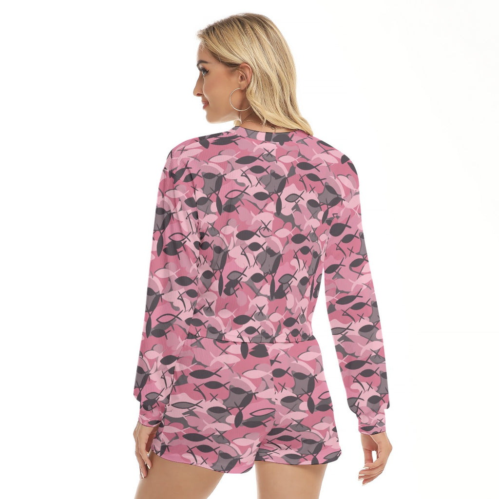 All-Over Print Women's Short Sweatshirt And Pants Suit