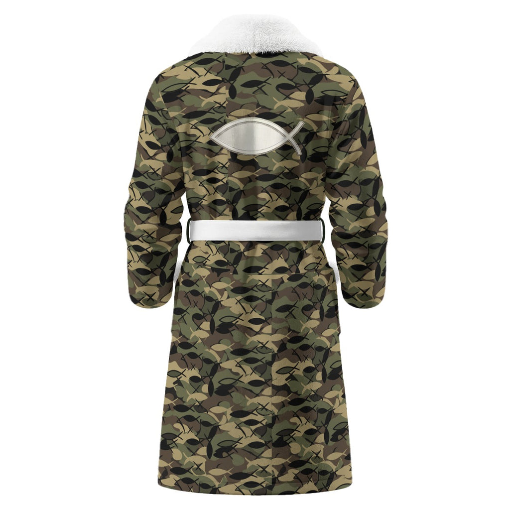 All-Over Print Men's Borg Fleece Bathrobe With Polyester Sherpa Fleece