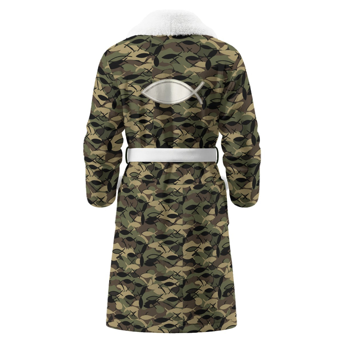 All-Over Print Men's Borg Fleece Bathrobe With Polyester Sherpa Fleece