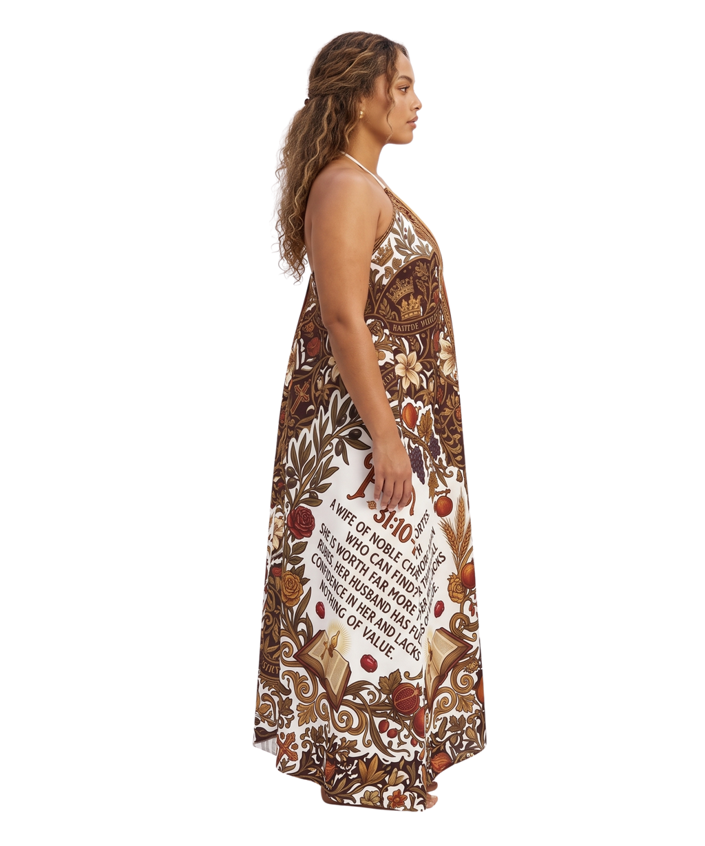 Proverbs 31:10-11 The Virtuous Halter Dress | UK Imported Silk Satin & Poly