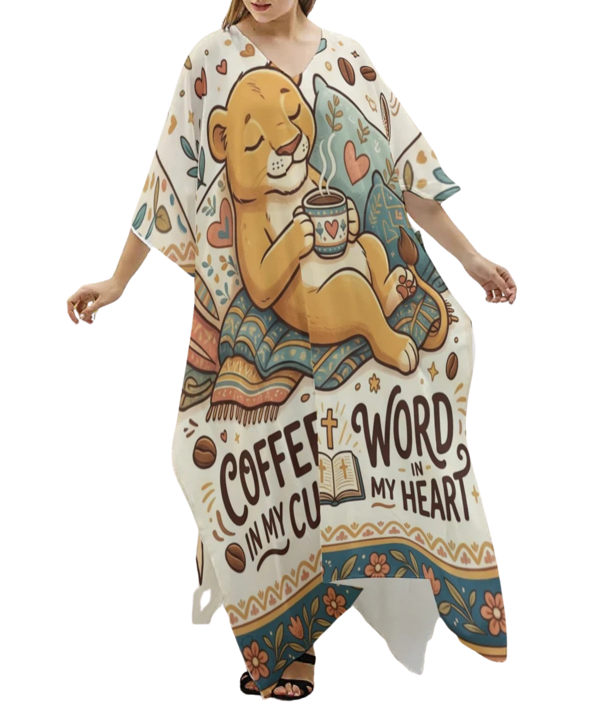 Coffee In My Cup V-Neck Kaftan Dress