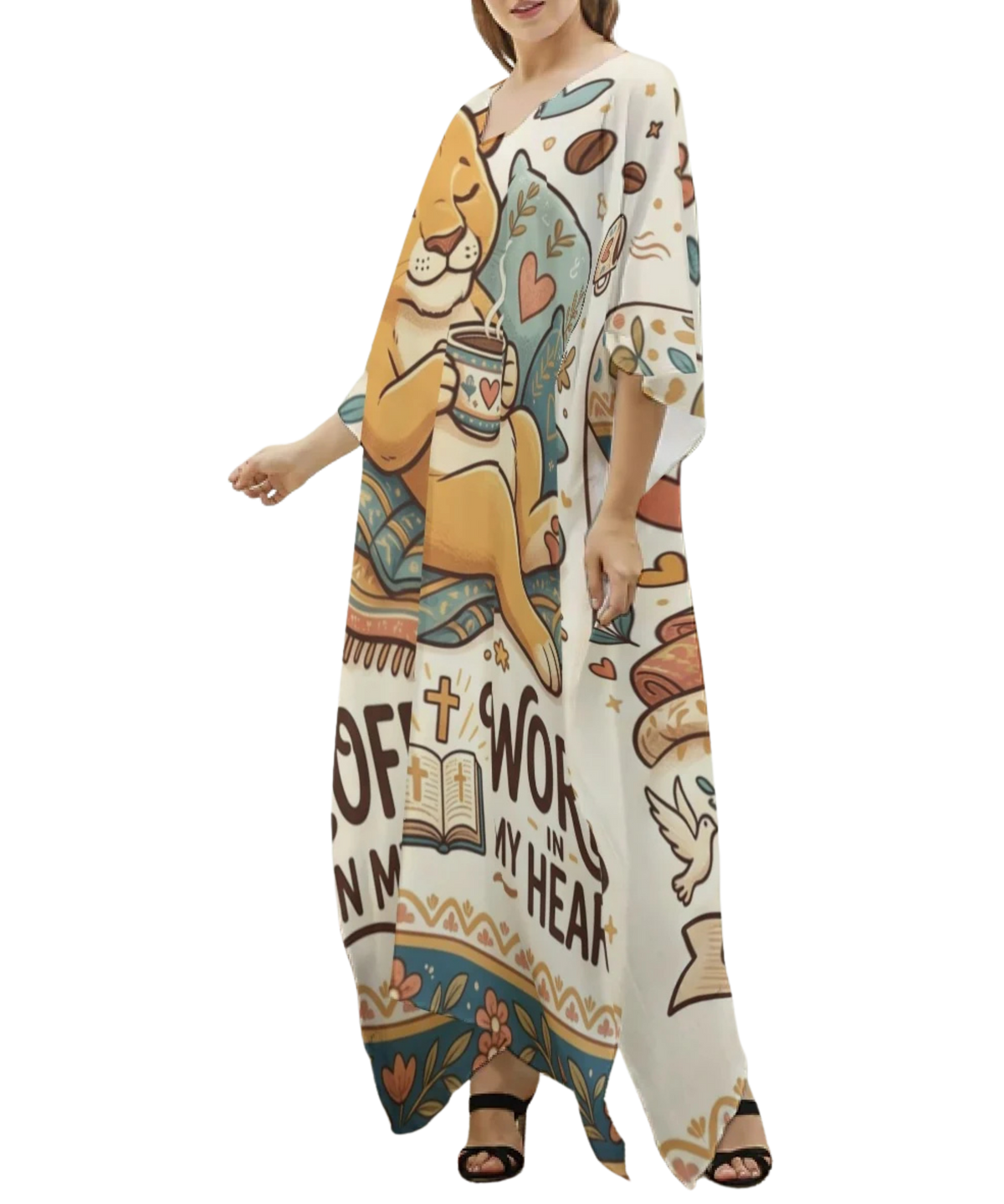 Coffee In My Cup V-Neck Kaftan Dress
