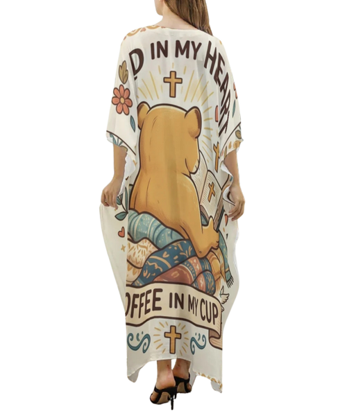 Coffee In My Cup V-Neck Kaftan Dress