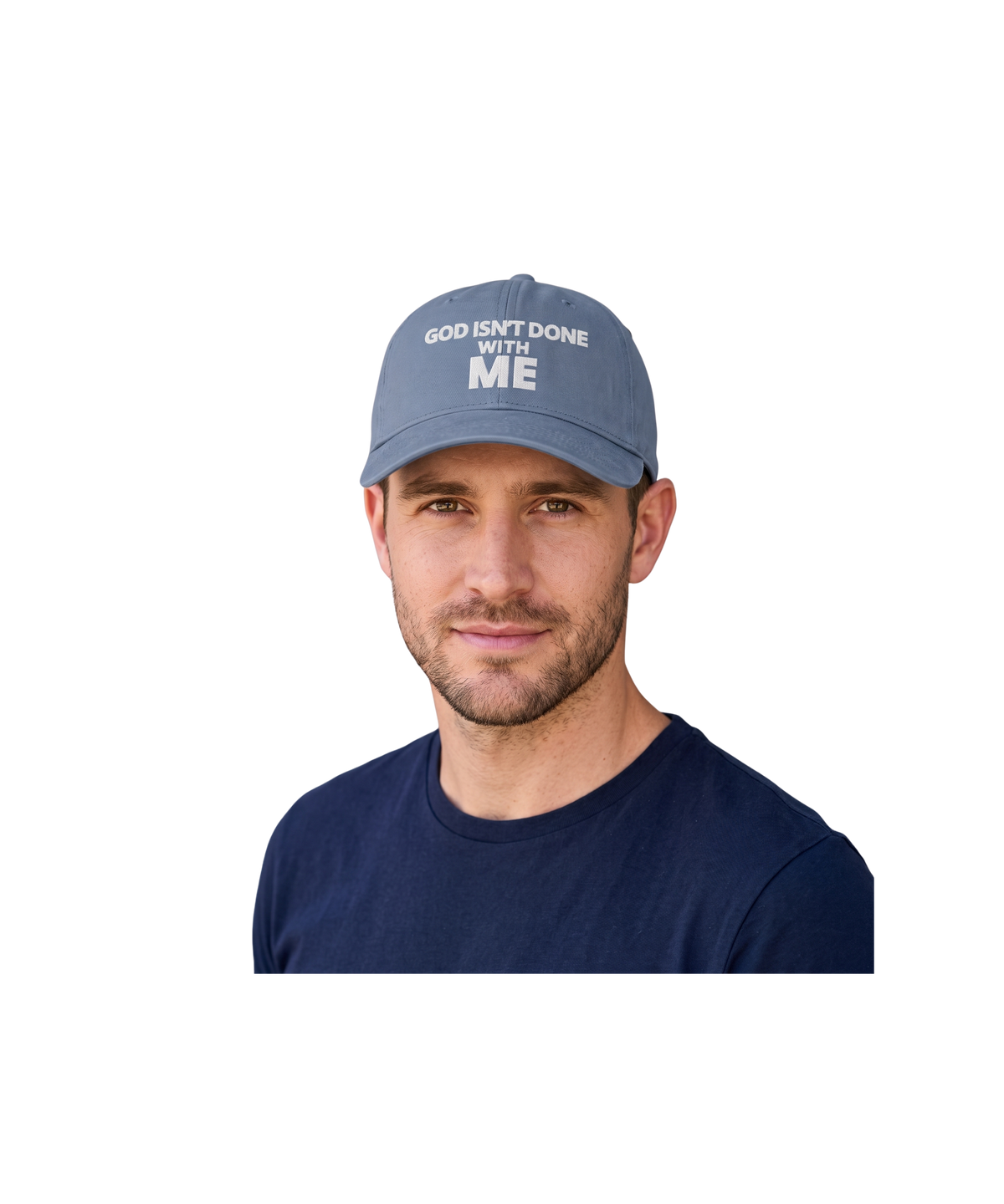 Embroidered 'God Isn't Done With Me' Washed Dad Cap