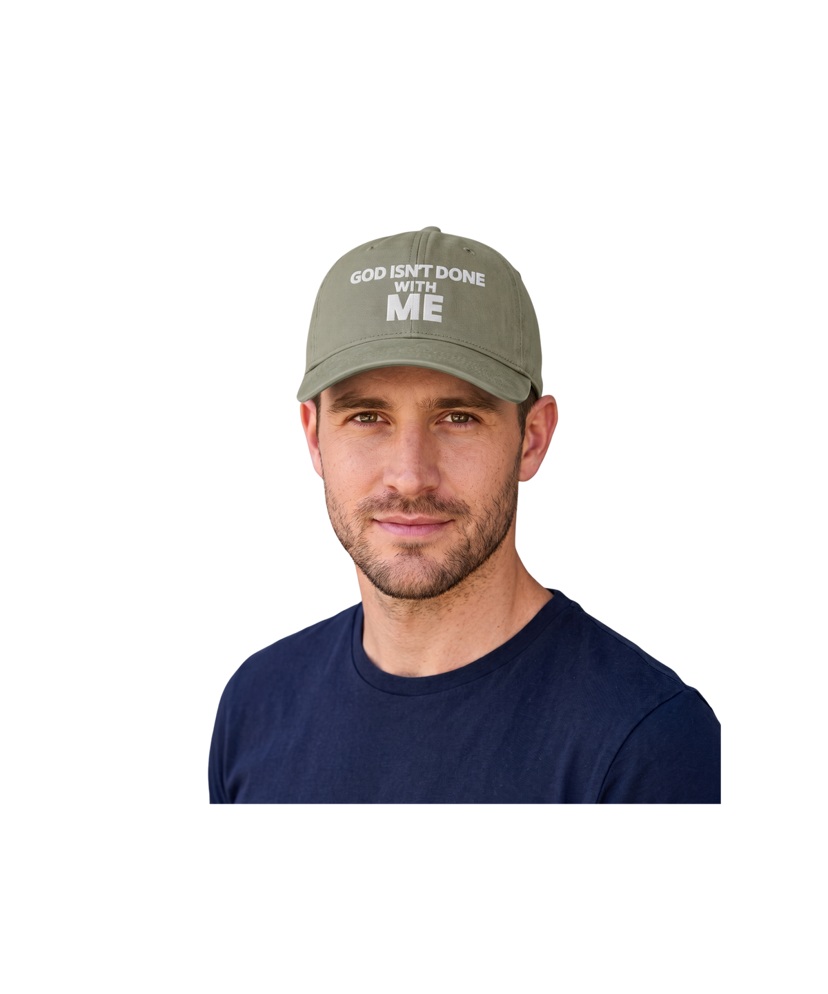 Embroidered 'God Isn't Done With Me' Washed Dad Cap