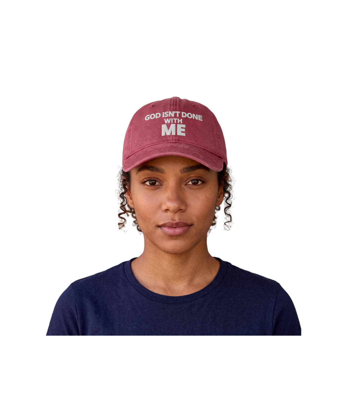 Embroidered 'God Isn't Done With Me' Washed Dad Cap
