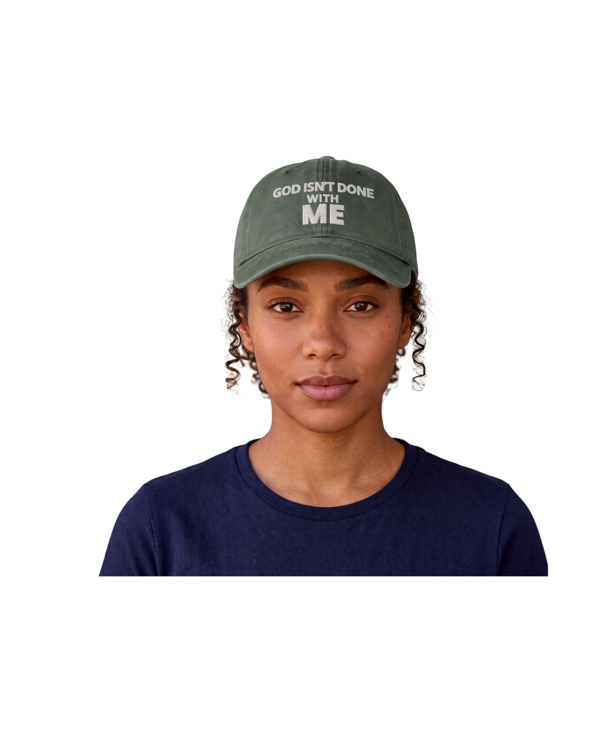 Embroidered 'God Isn't Done With Me' Washed Dad Cap